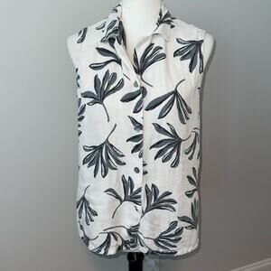 CLIO Linen Button Down Simple Floral Sleeveless Tank Top Women's Medium